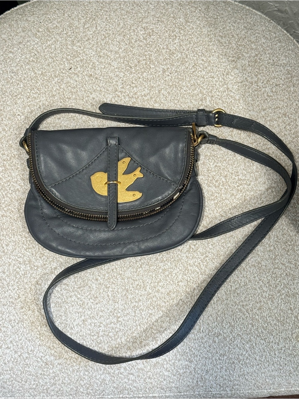 Marc Jacobs Petal to the Metal Grey Leather Bird Crossbody Bag